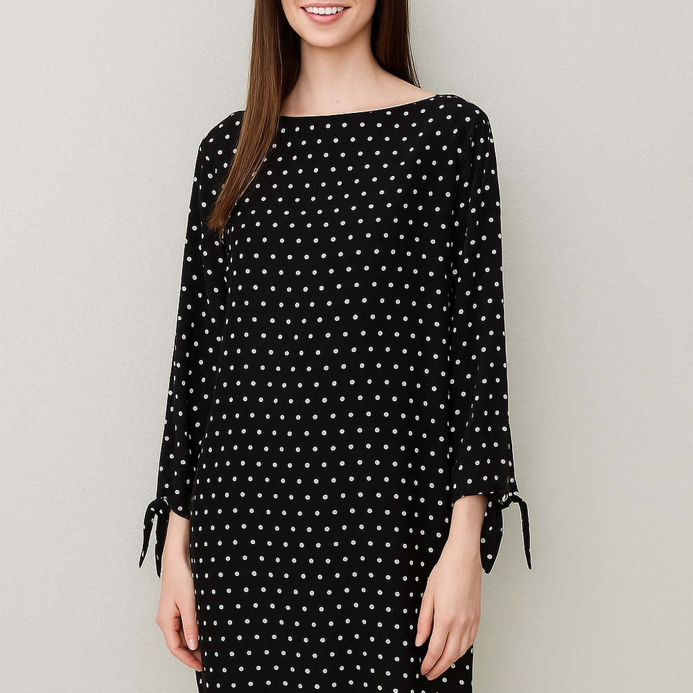 Tahari ASL Black and White Polka Dot / Romb Long Sleeve Dress